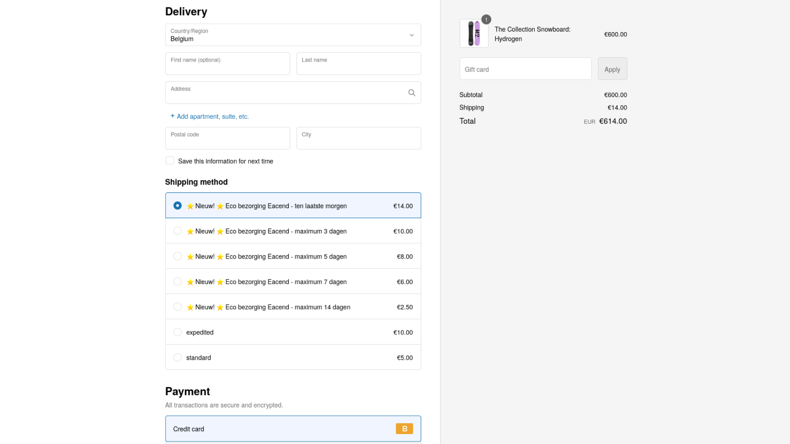 Eacend eco delivery options for qualifying orders