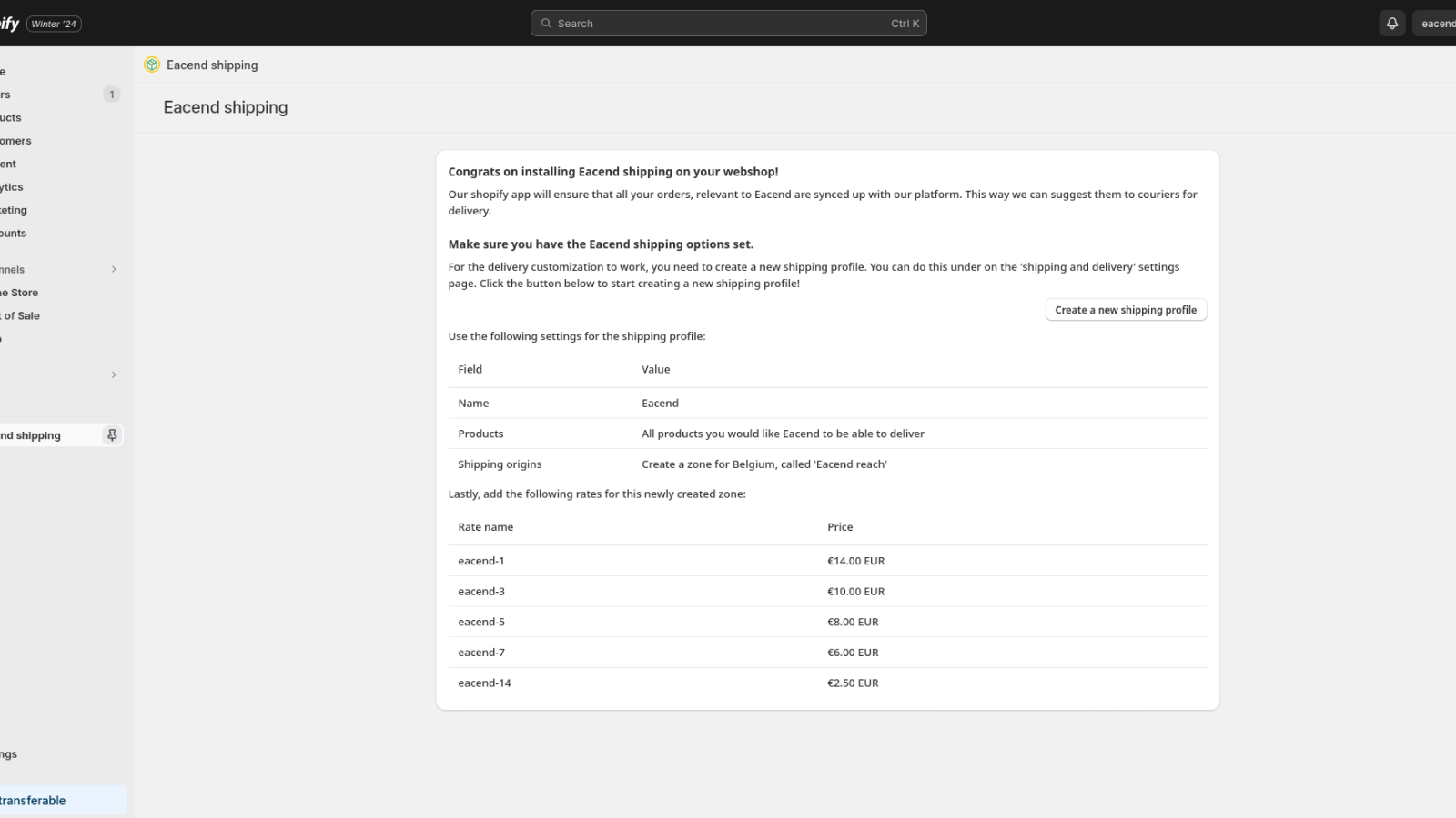 Instructions de configuration intégrées