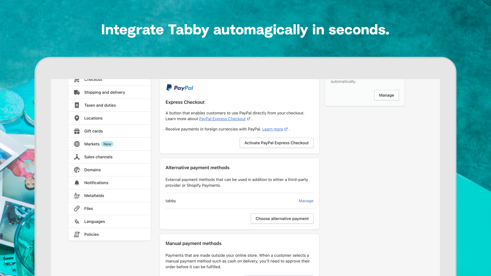 Integra Tabby automáticamente en segundos.