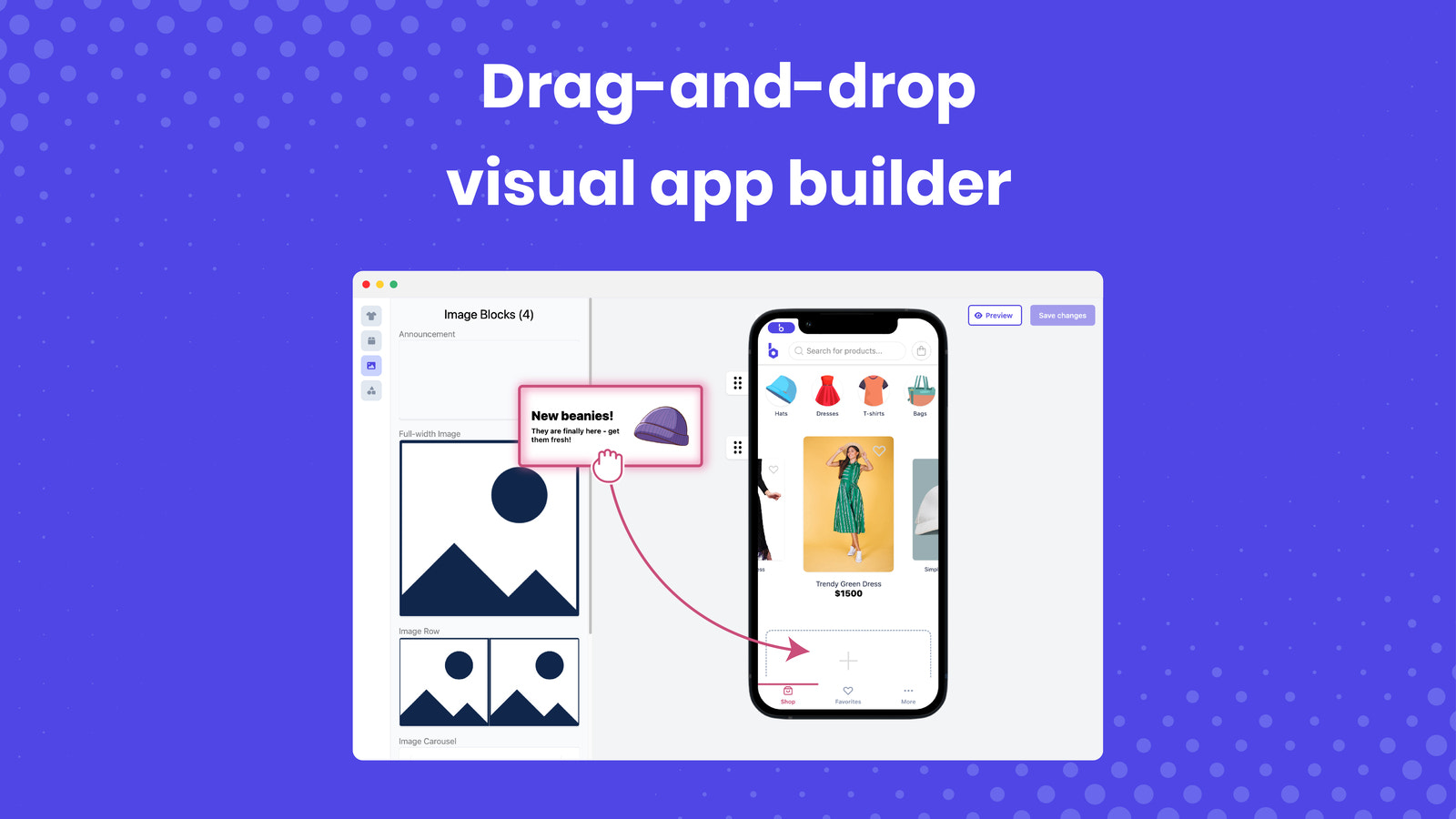 Sleep-en-plaats visuele app-bouwer