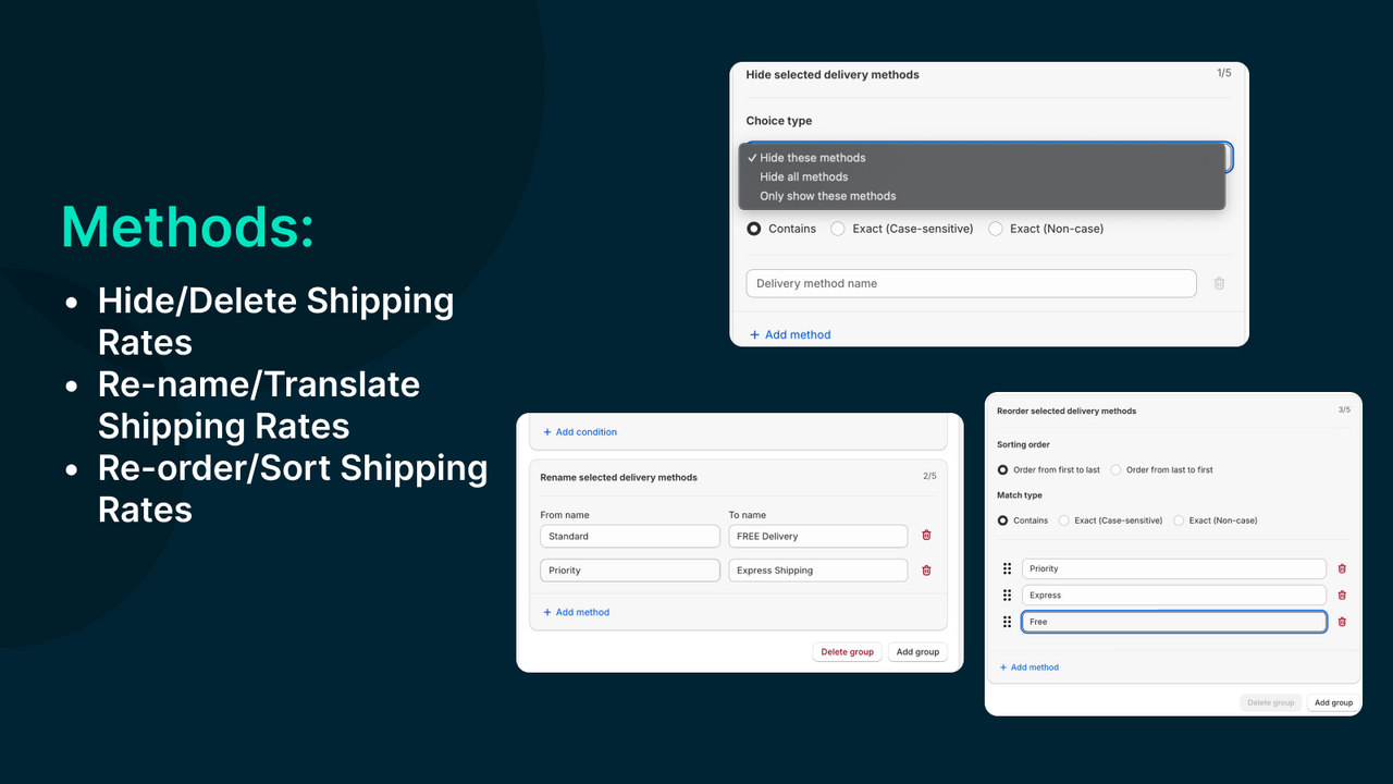 Hide or rename or reorder your shipping methods