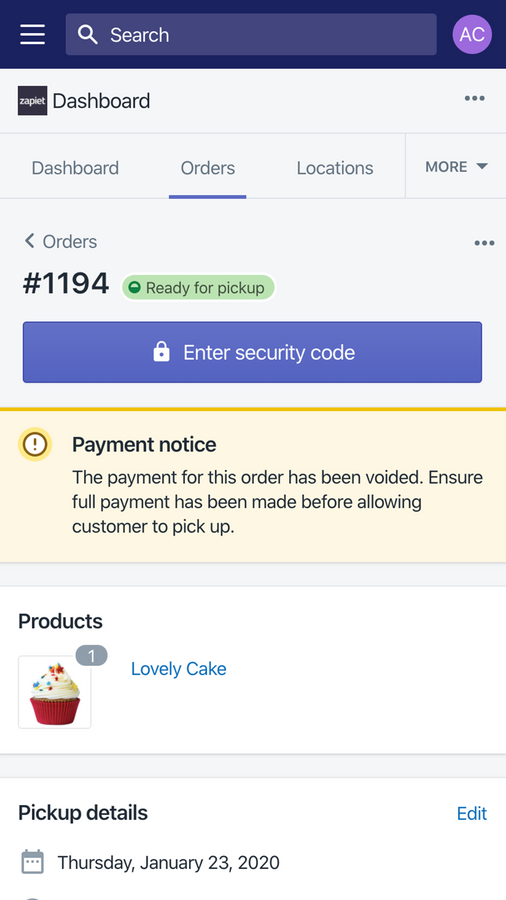 Prevent pick up (BOPIS) fraud with our security code feature