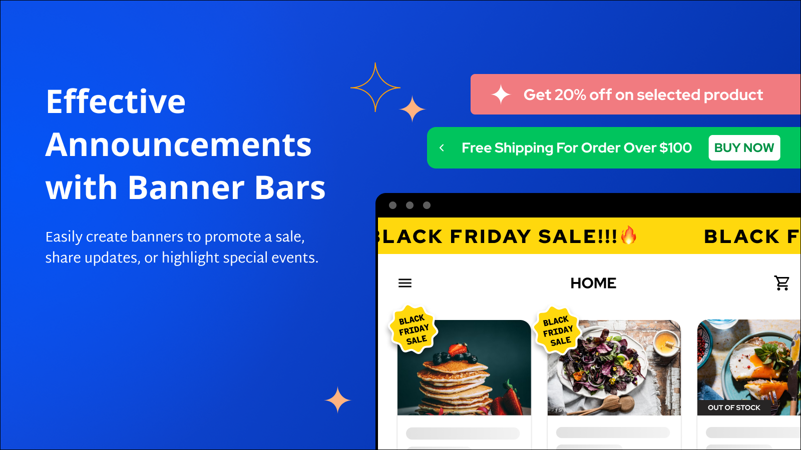 Effective Announcements with Banner Bars to promote sale, events