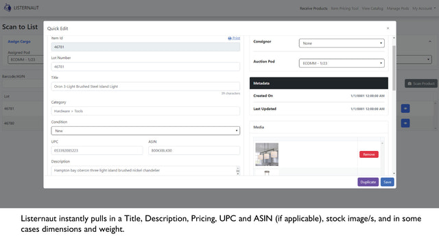 Data compilation on scanning of a UPC