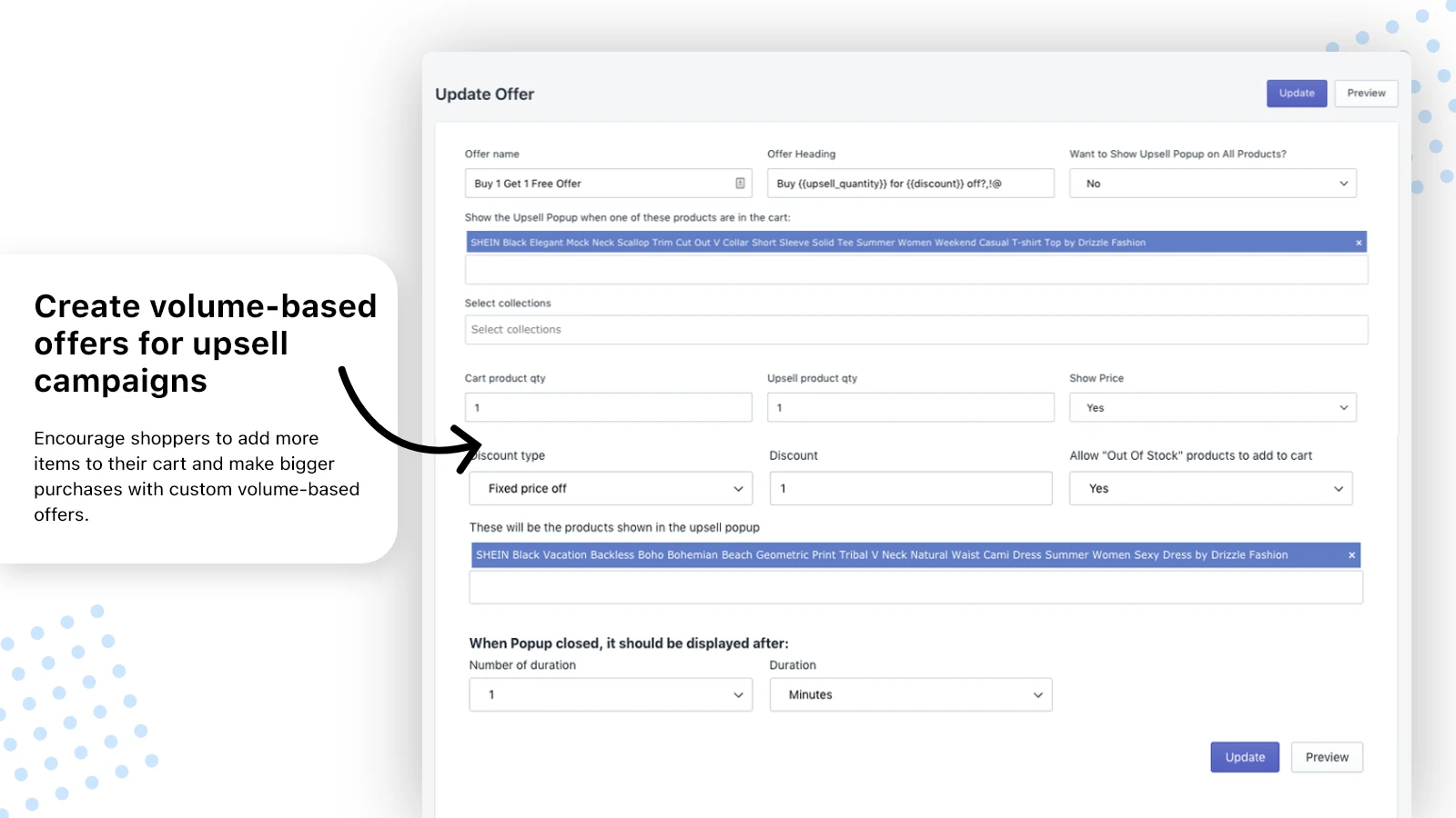 Configuración de personalización de Upsell