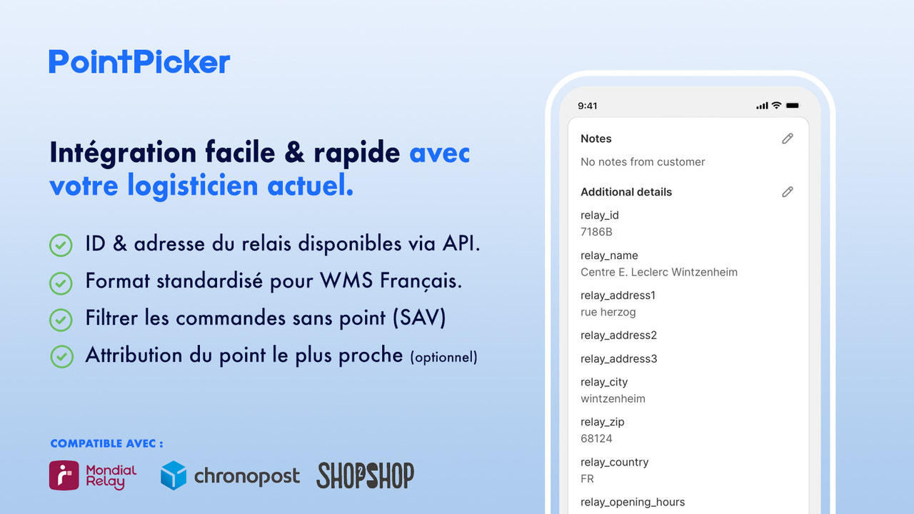 PointPicker ‑ Intégration avec logisticien