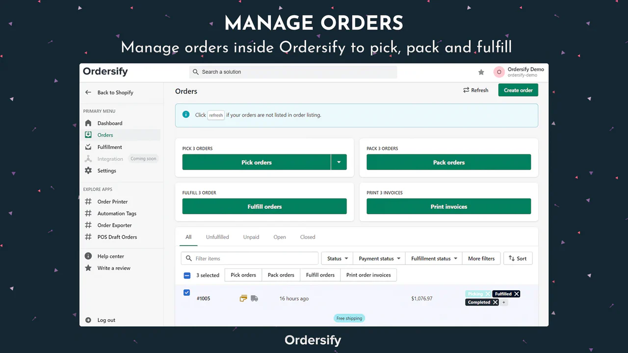 Administrer ordrer - Administrer ordrer inde i Ordesify