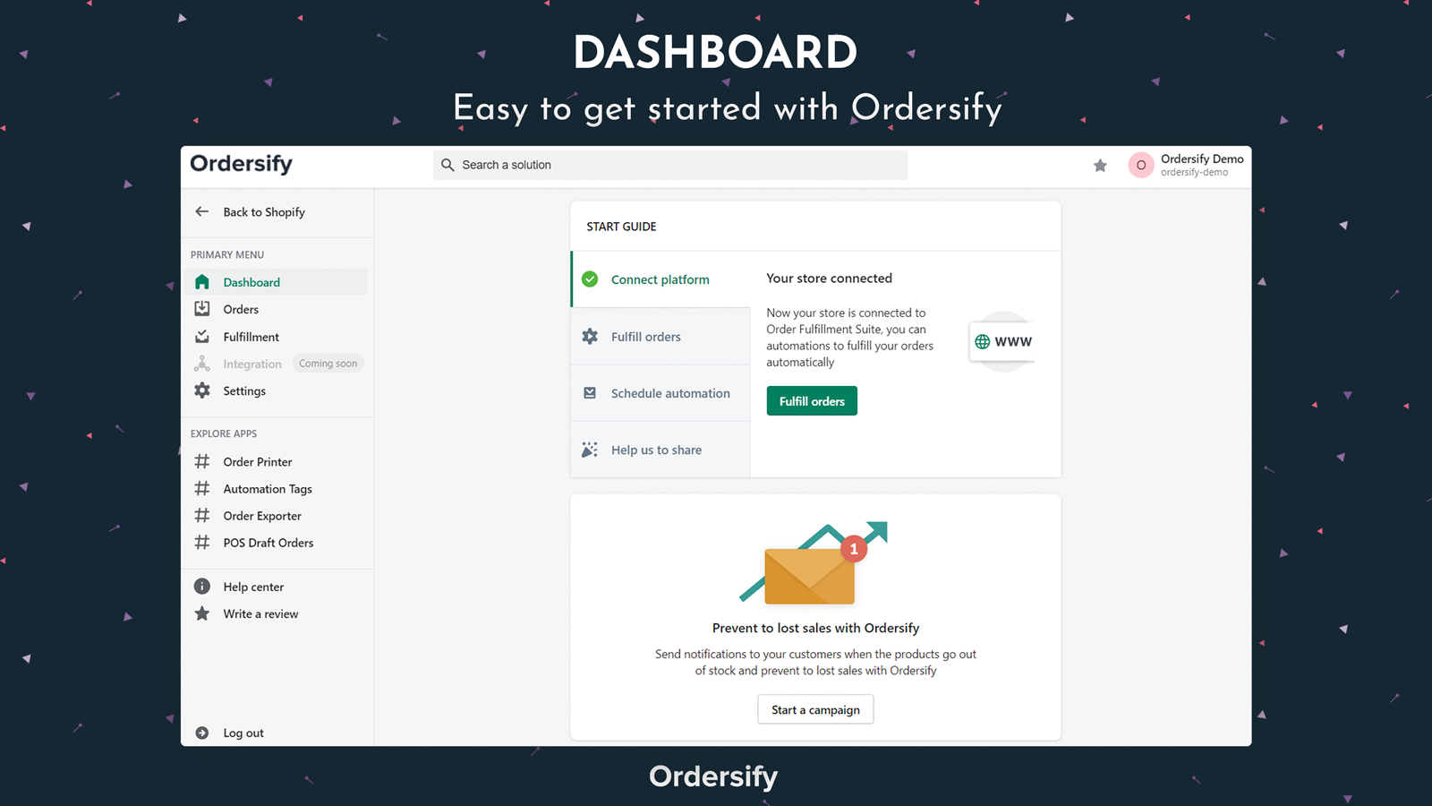 Dashboard - Nemt at komme i gang med Ordersify