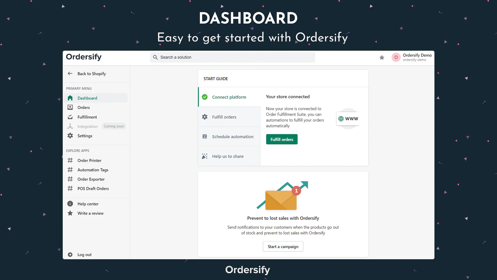 Painel - Fácil de começar com o Ordersify