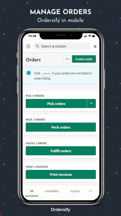 Manage orders - Ordersify in mobile