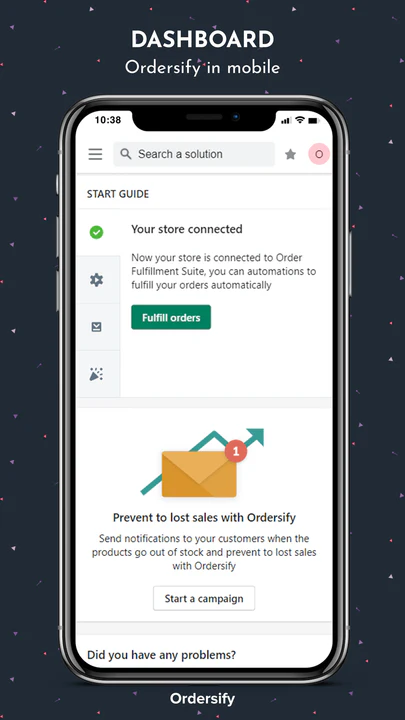 Dashboard - Ordersify auf dem Handy