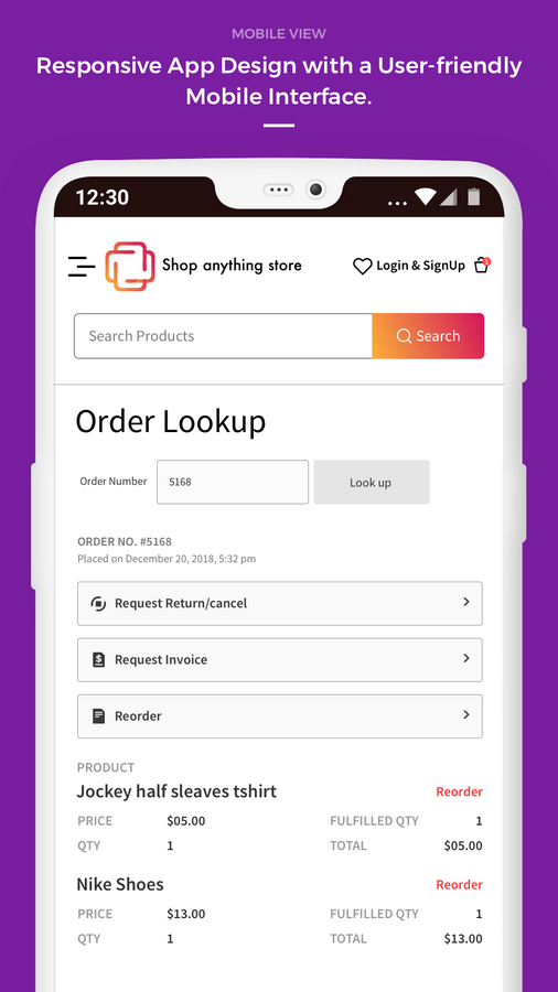 customer account - mobile view