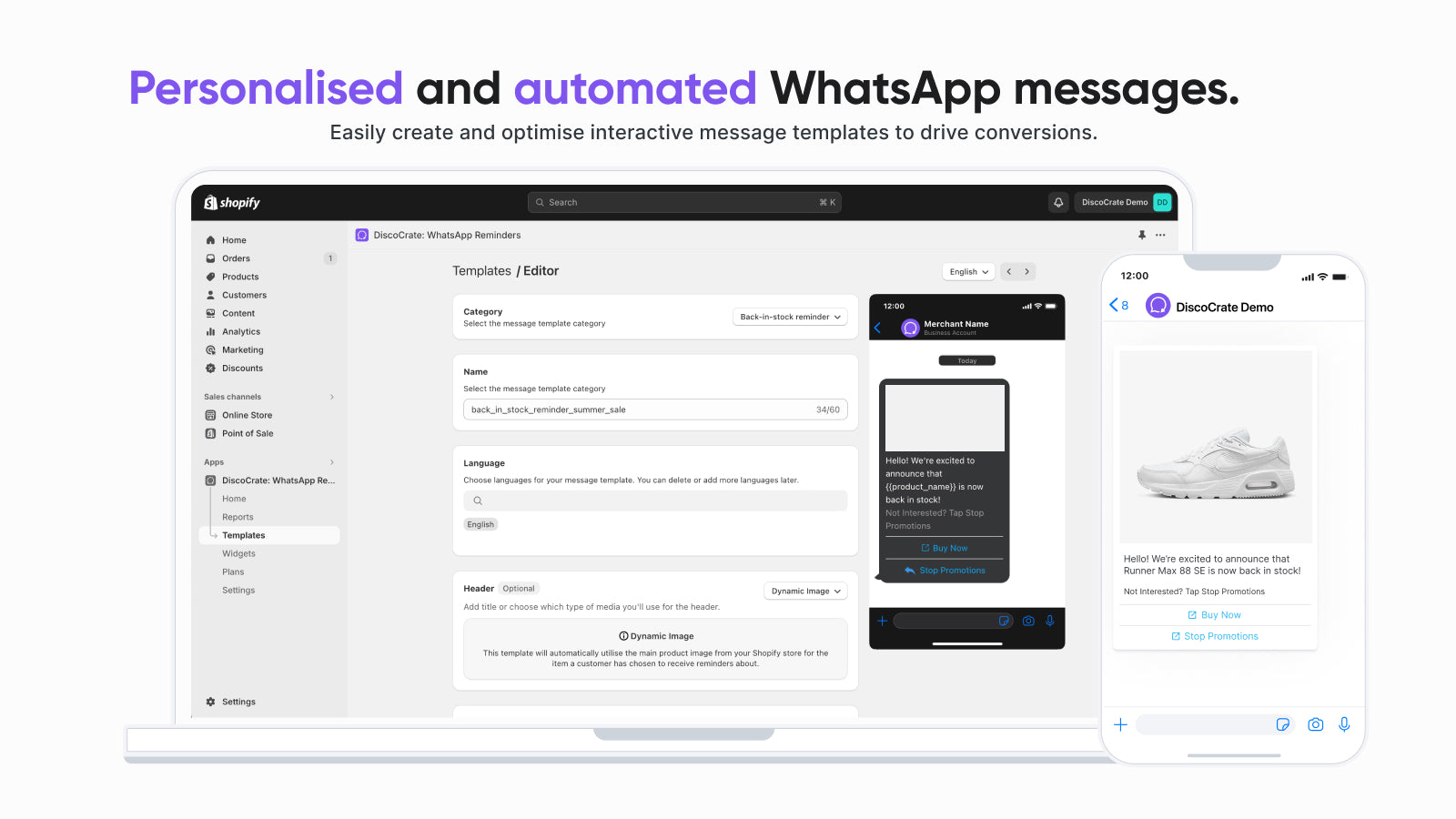 Back In Stock WhatsApp Alerts Screenshot