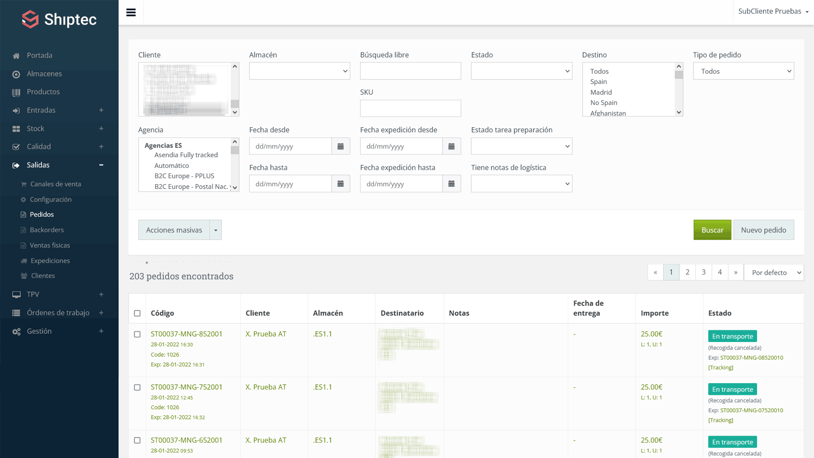 Gestión de pedidos y cumplimientos de Shiptec