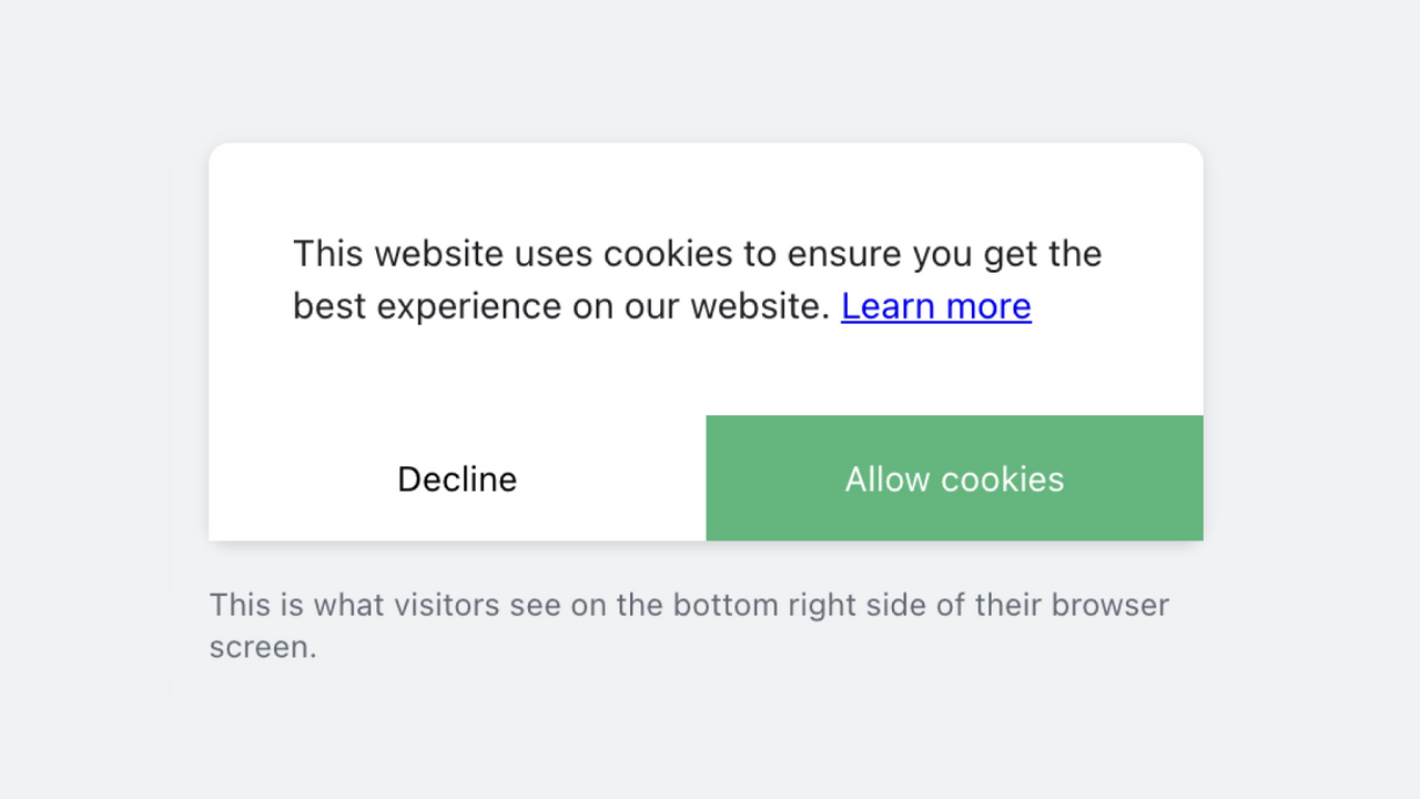 Exemplo de aviso de cookie