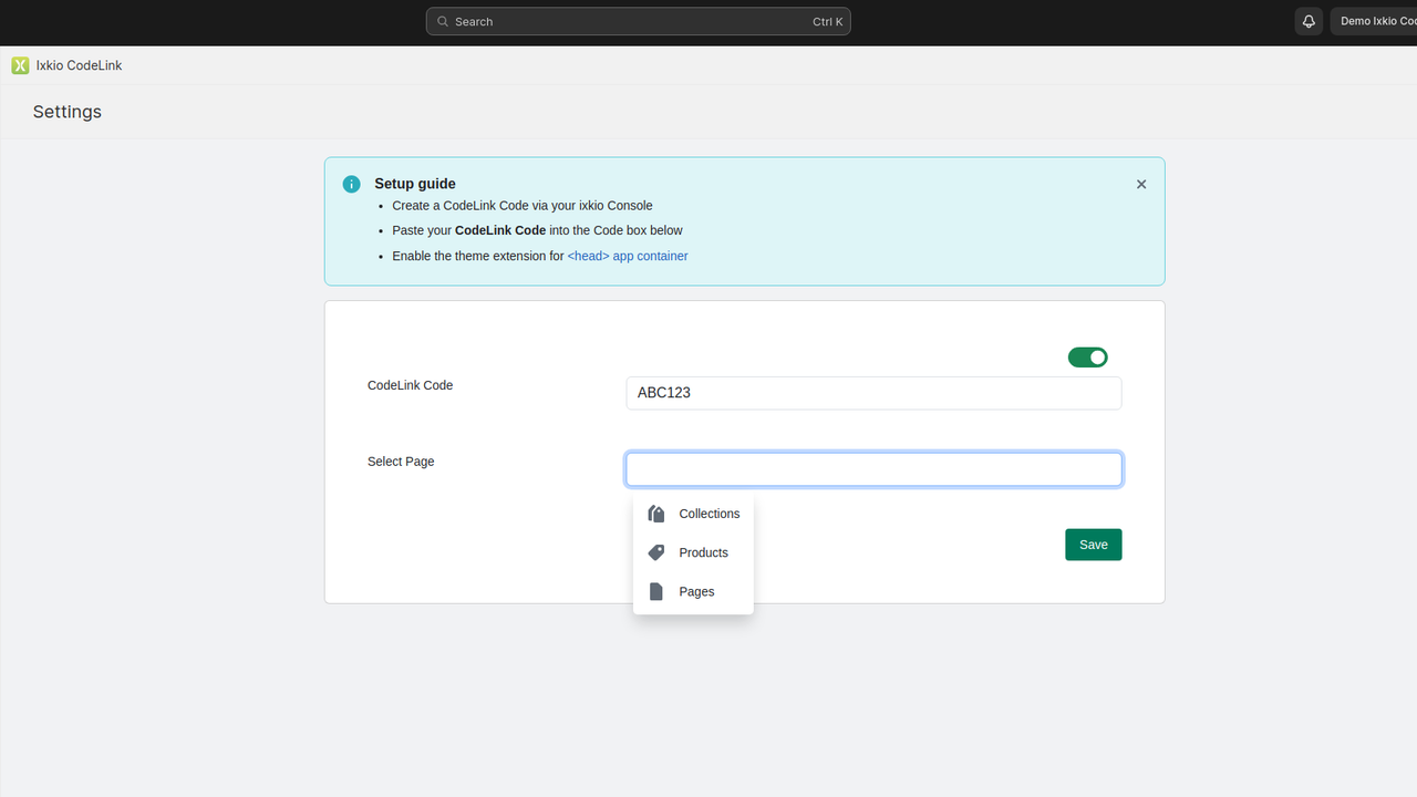 Configuración de CodeLink Paso 2