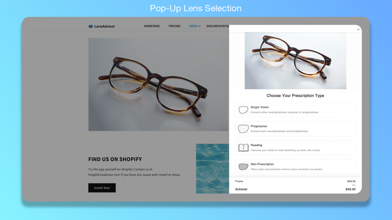 Pop-Up Lens Selection