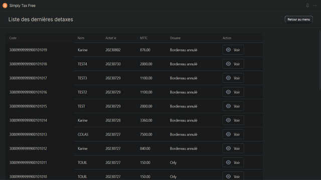 Liste des dernières détaxes