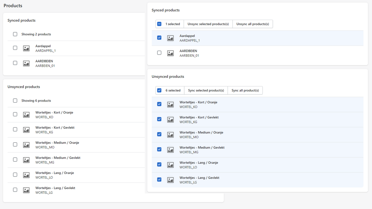 Sync of products