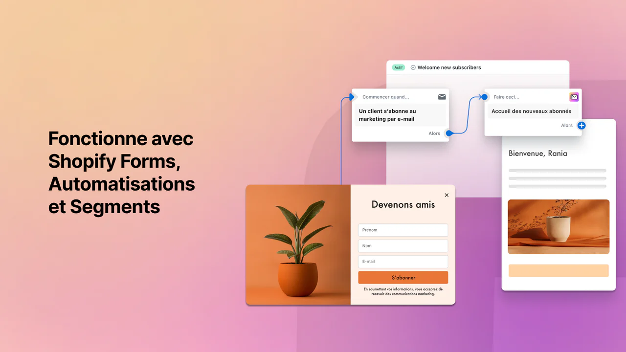 Fonctionne avec Shopify Forms, Automatisations et Segments