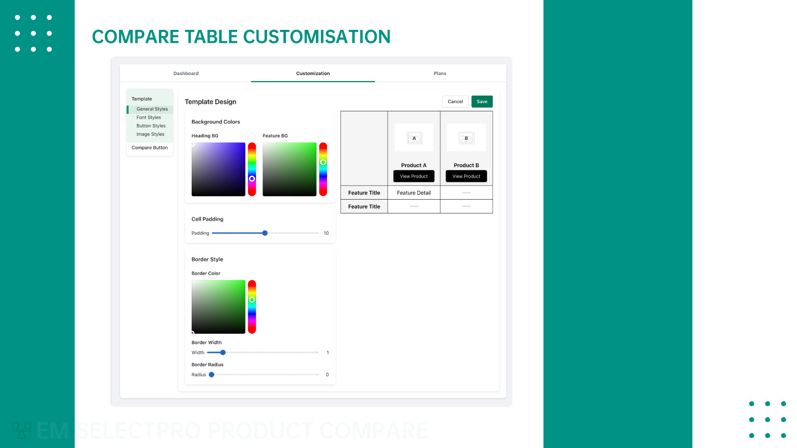 EM SelectPro ‑ Product Compare Screenshot