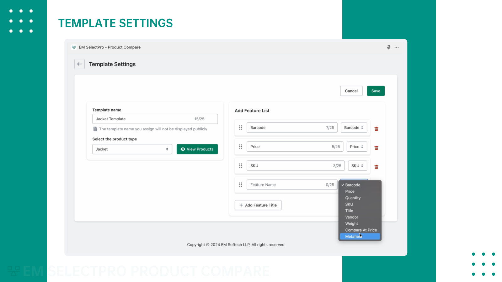 EM SelectPro ‑ Product Compare Screenshot