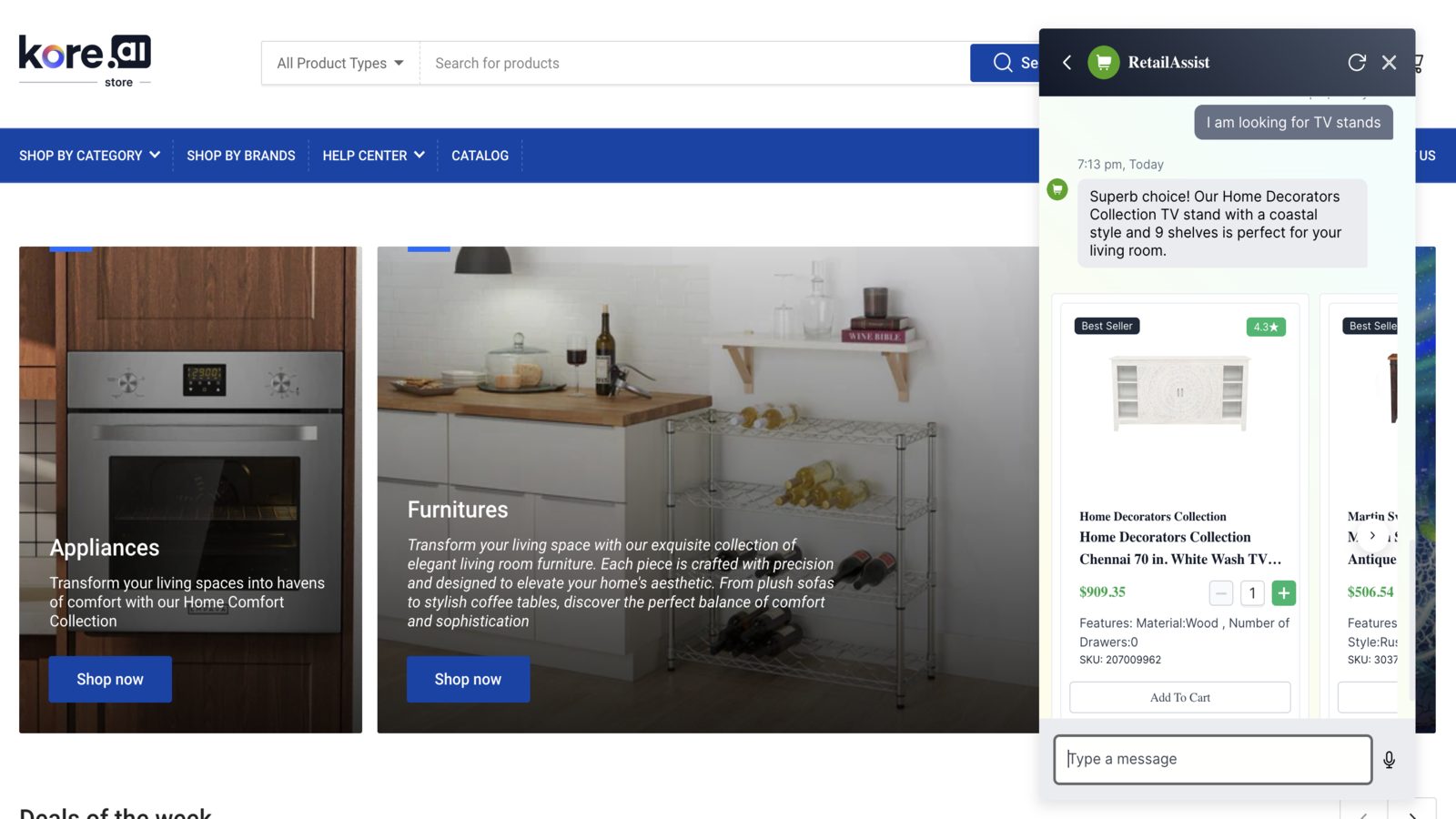 Kore.ai Retail Assist Screenshot
