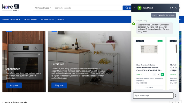 Kore.ai Retail Assist Screenshot