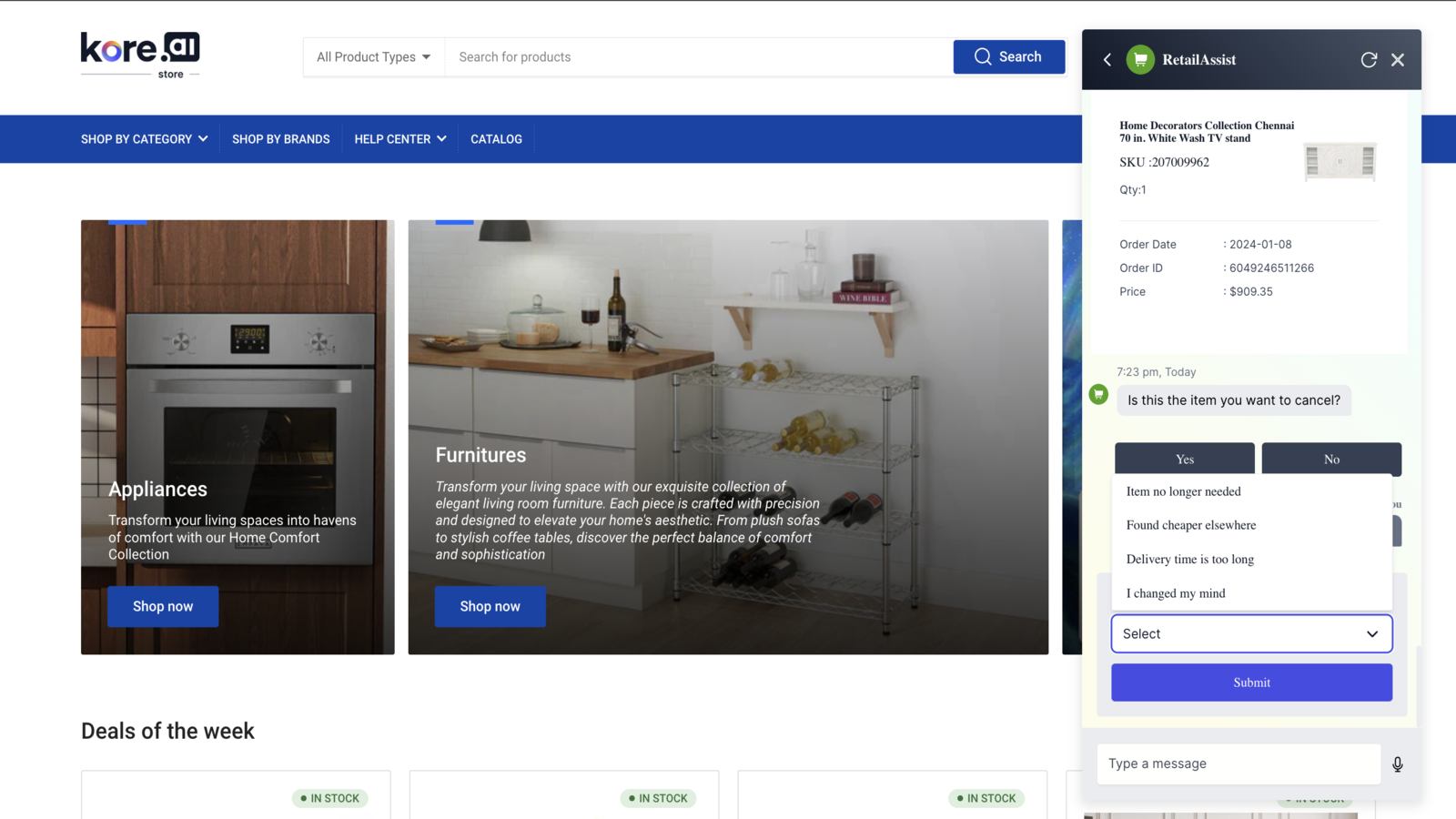 Kore.ai Retail Assist Screenshot