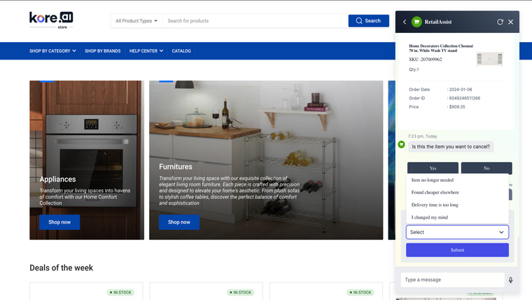 Kore.ai Retail Assist Screenshot