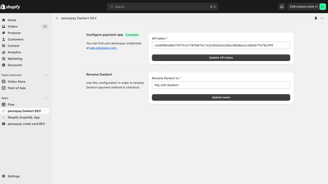 Configure custom name for the payment methold