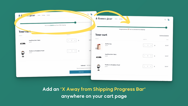 Add a free shipping progress bar anywhere on your cart page