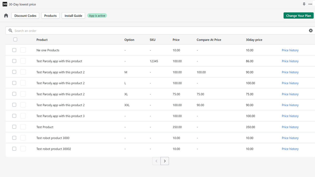 Product prices overview