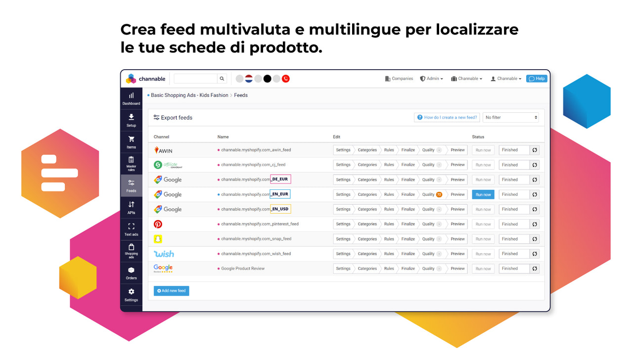 Crea feed multivaluta e multilingue per localizzare