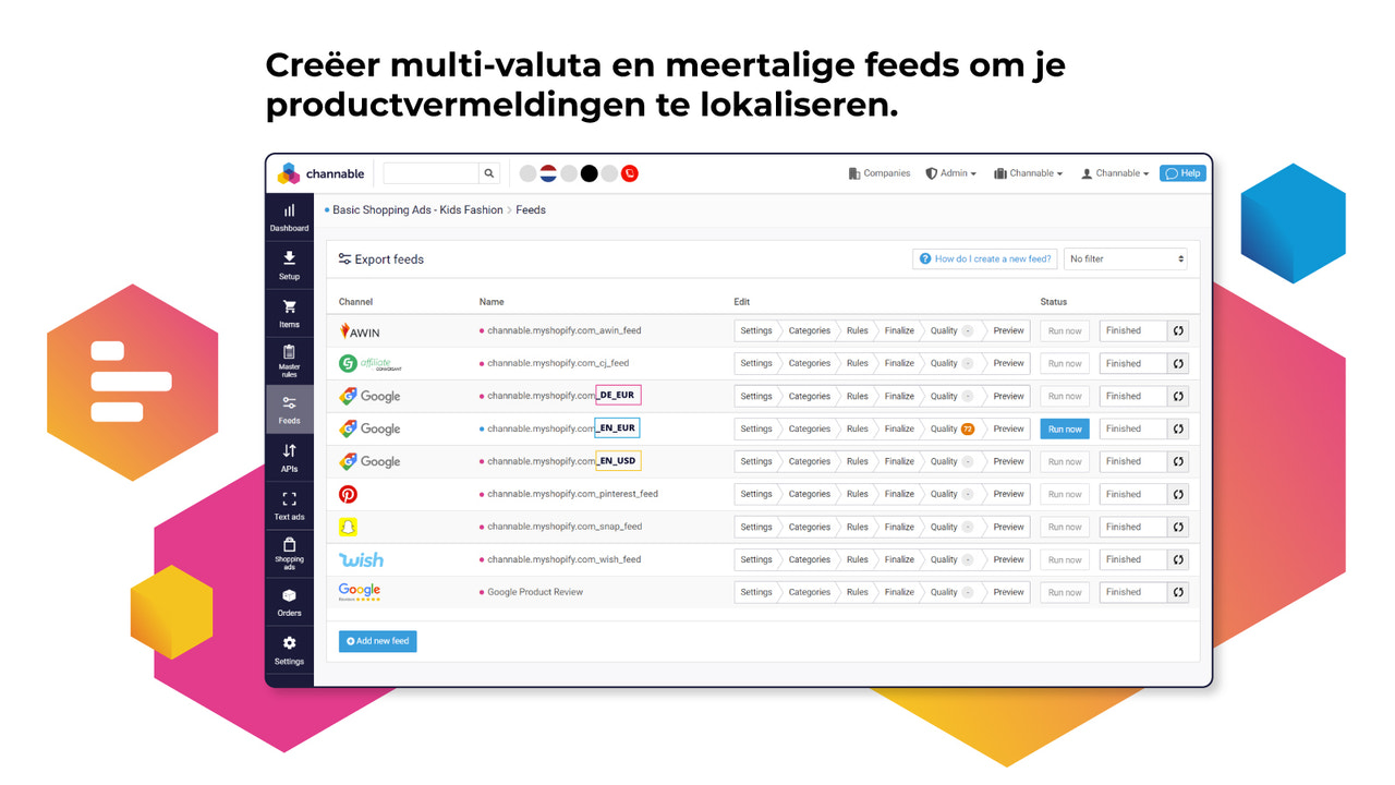 Creëer meertalige feeds met verschillende valuta om jouw product