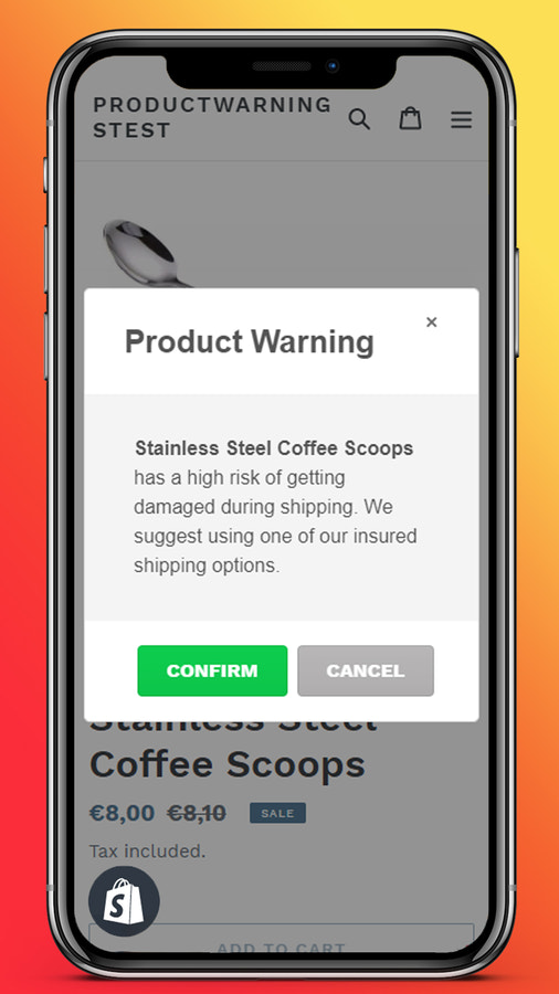 advertencias y notificaciones de producto para móvil