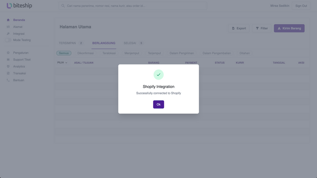 Biteship Integration for Shopify is a success