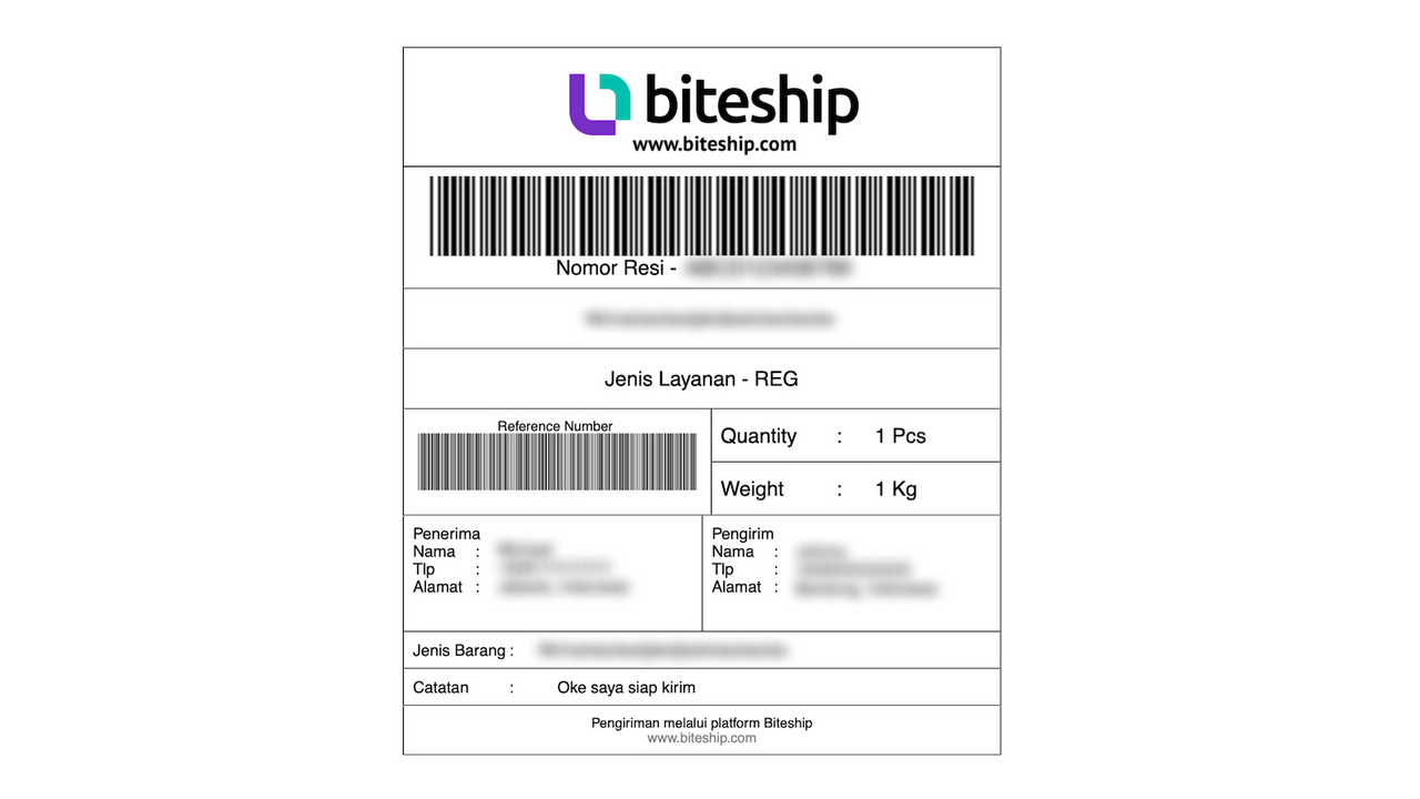 Automatic shipping label provided by Biteship