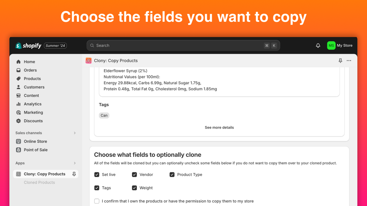 Choose the fields you want to copy