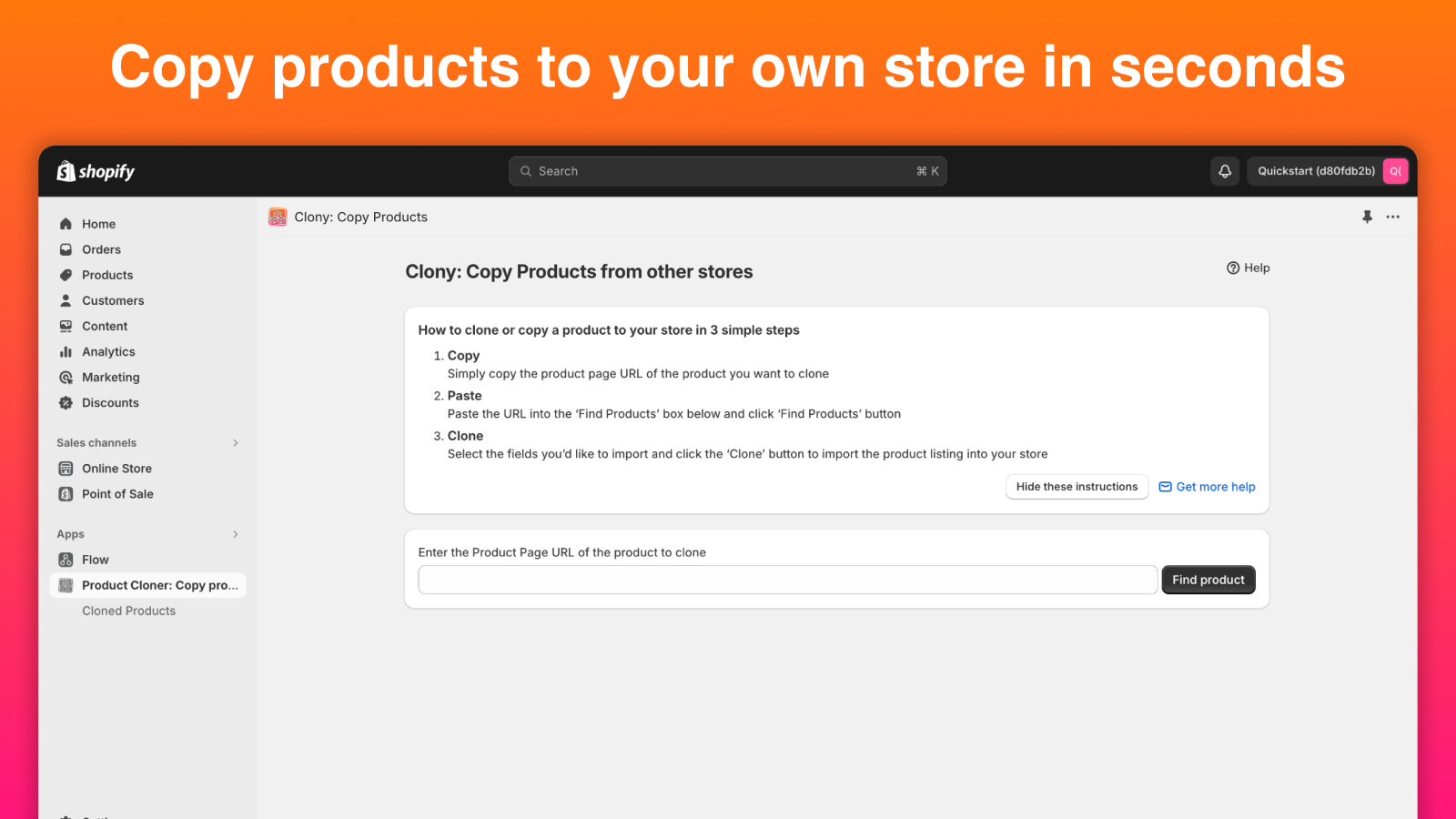 Copy products to your own store in seconds