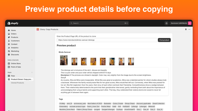 Preview product details before copying 