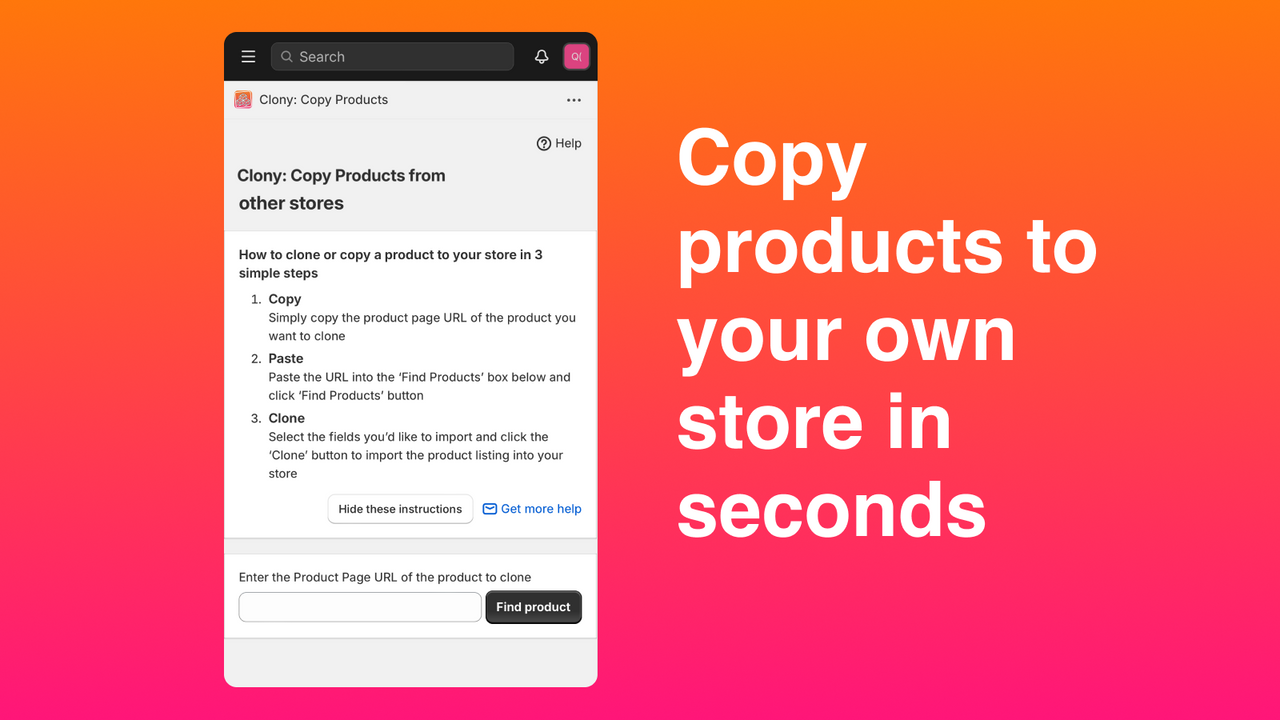 Copy products to your own store in seconds