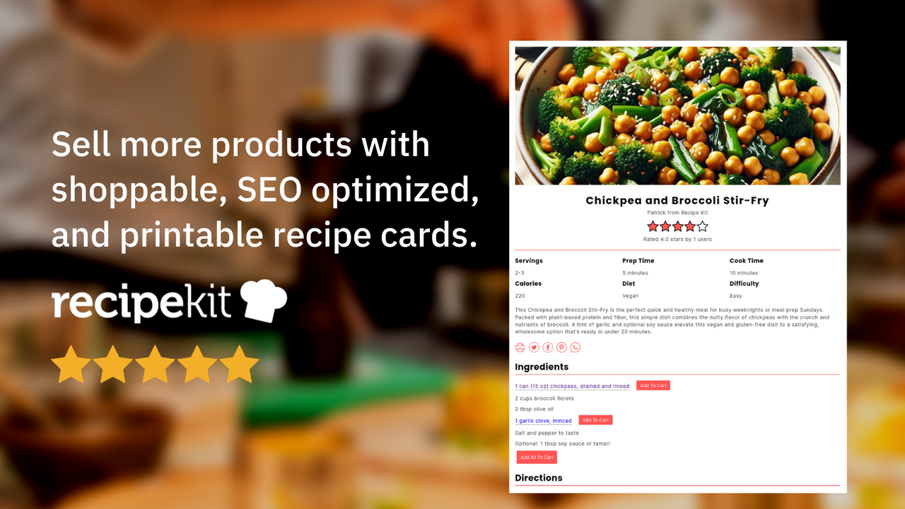 La aplicación #1 de Shopify para la creación de publicaciones de blog de tarjetas de recetas.