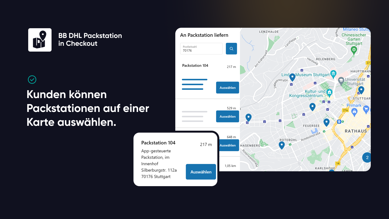 Ansicht für die Auswahl der Packstation