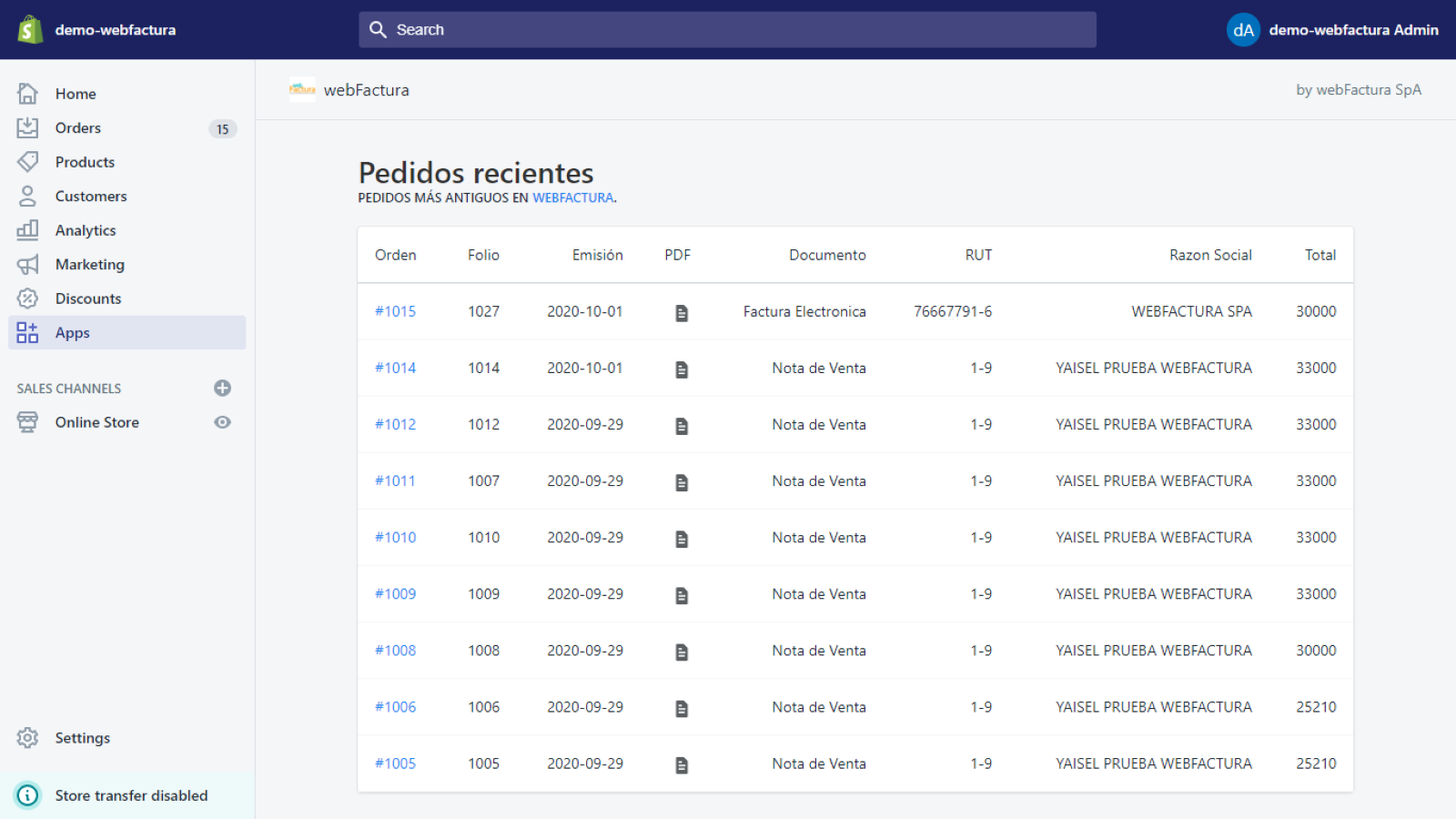 Lista de los últimos 100 DTEs generados en webFactura