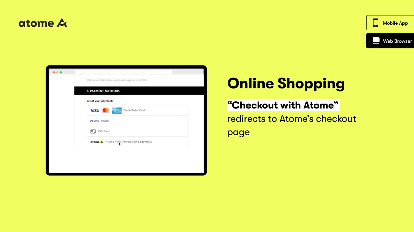 Checkout med Atome, omdirigerer til Atome's checkout side