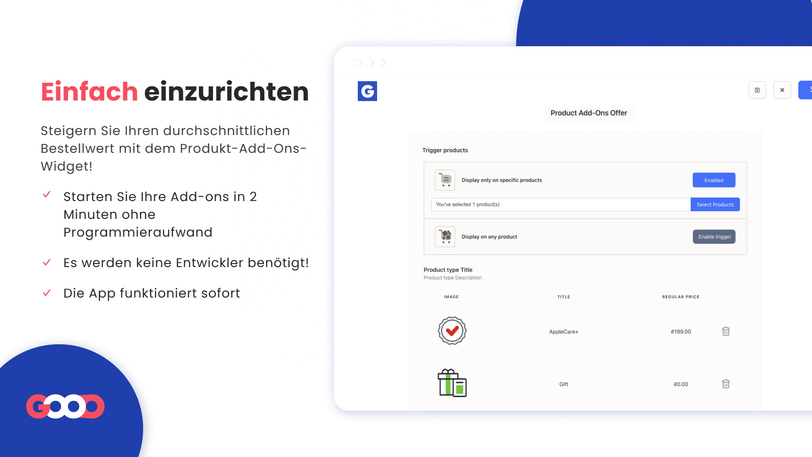 Einfaches Einrichten von Produktzubehör und Produktzusätzen