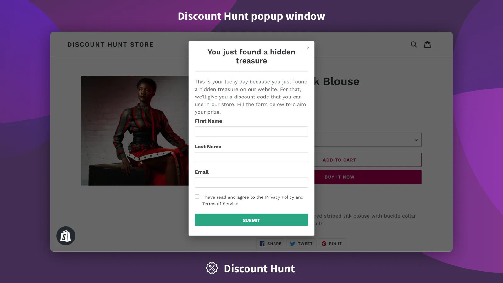 Discount Hunt pop-up venster