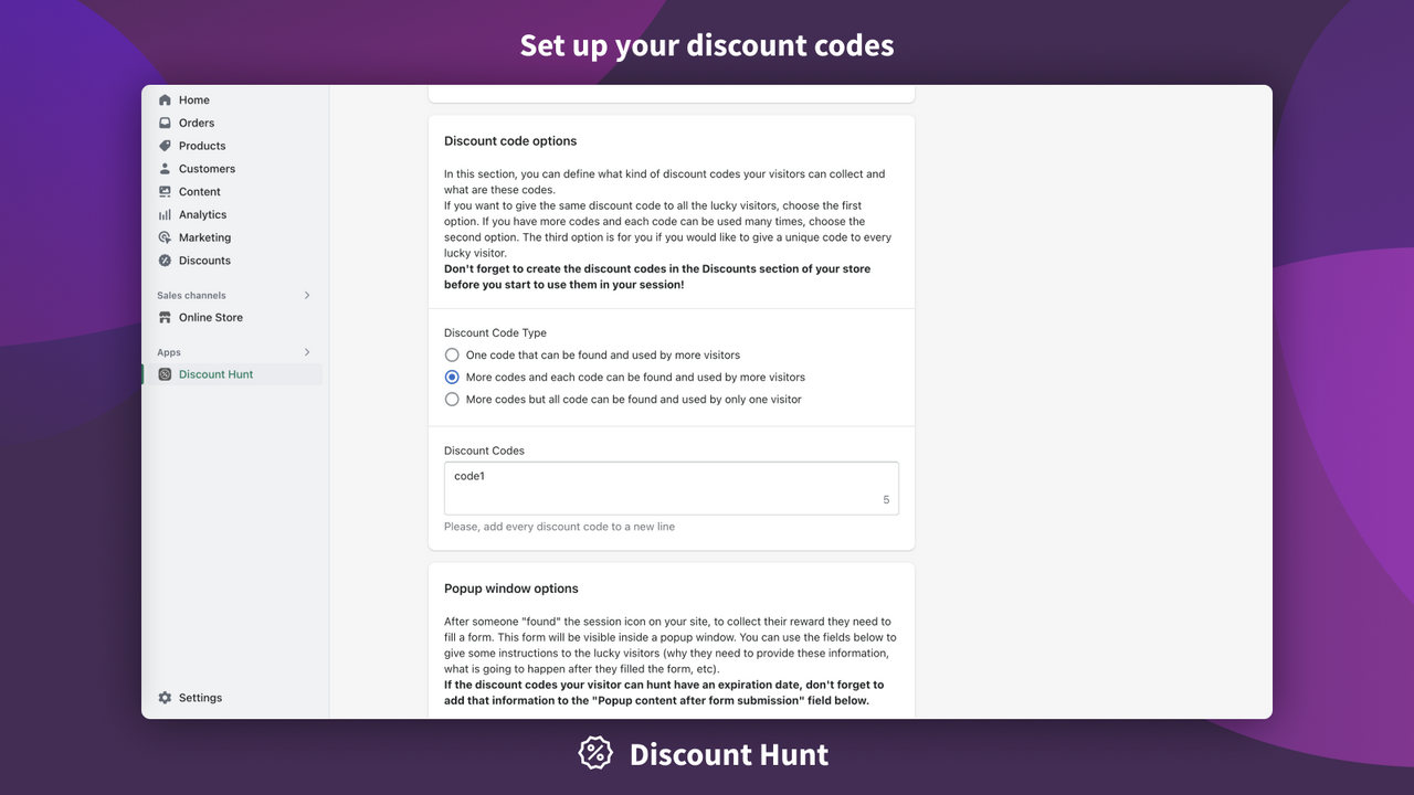 Set up your discount codes