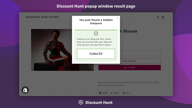 Page de résultat de la fenêtre popup Discount Hunt